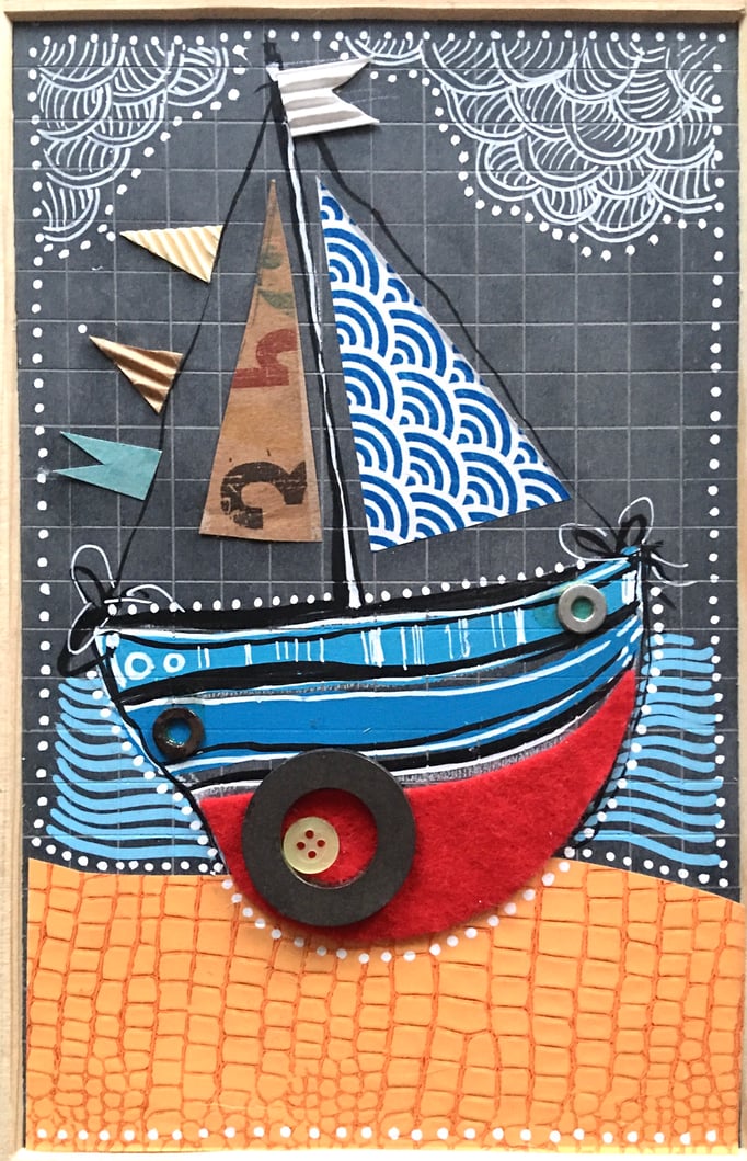 VENDU/"SUR L'EAU" - Création sur ardoise / 18 cm x 26 cm / 70 €