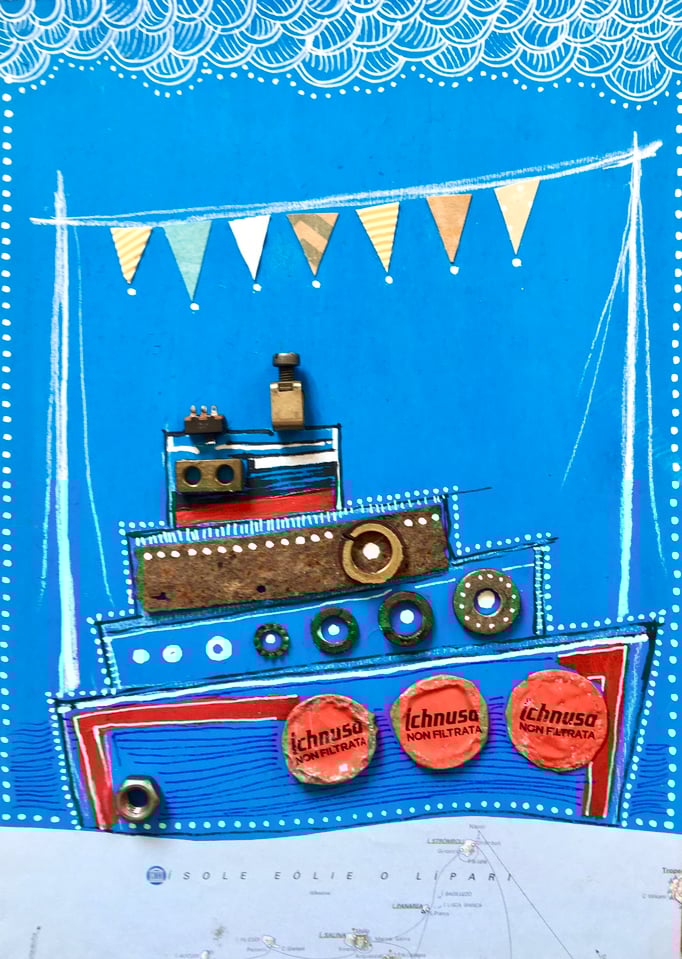 "EN AVANT..." - Création sur contreplaqué / 21 cm x 30 cm / 80€