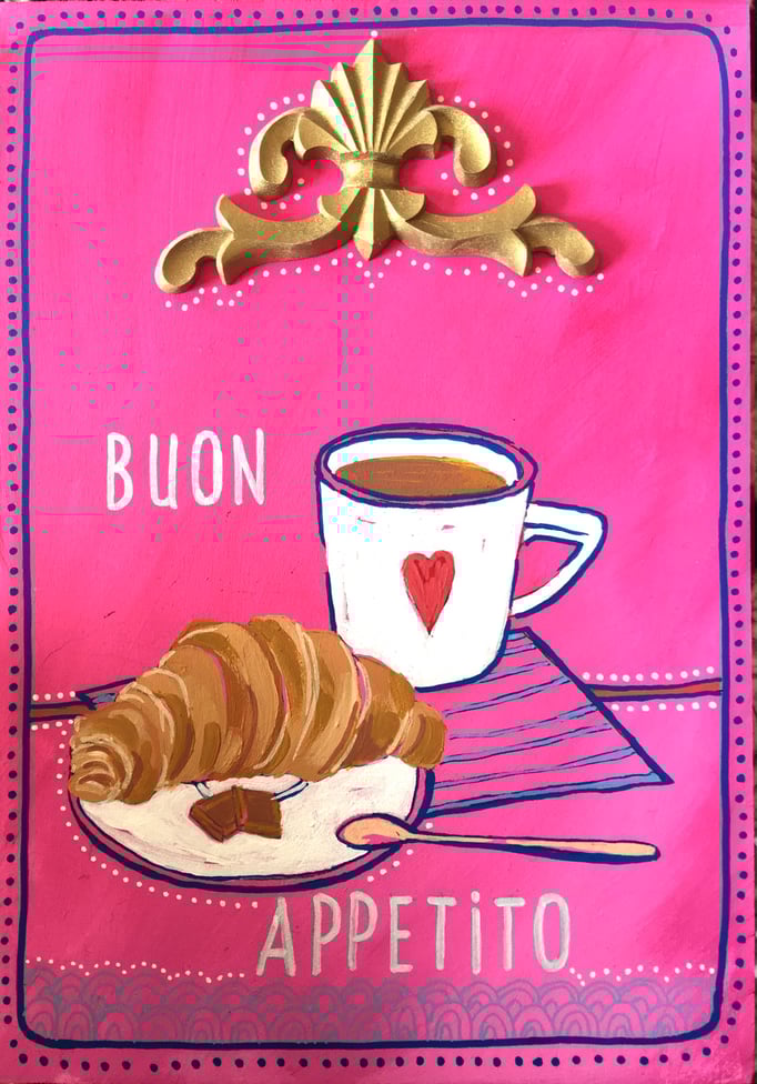 "BUON APPETITO" - Création sur contreplaqué / 21 cm x 30 cm / 80€