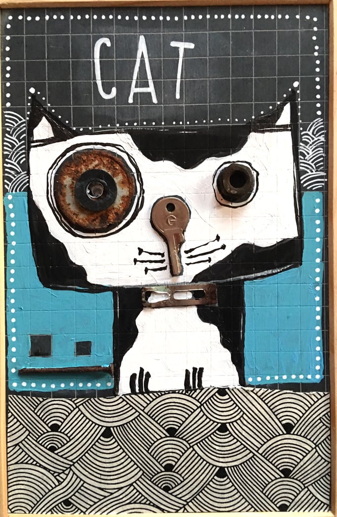 VENDU/"CAT" - Création sur ardoise / 18 cm x 26 cm / 70 €