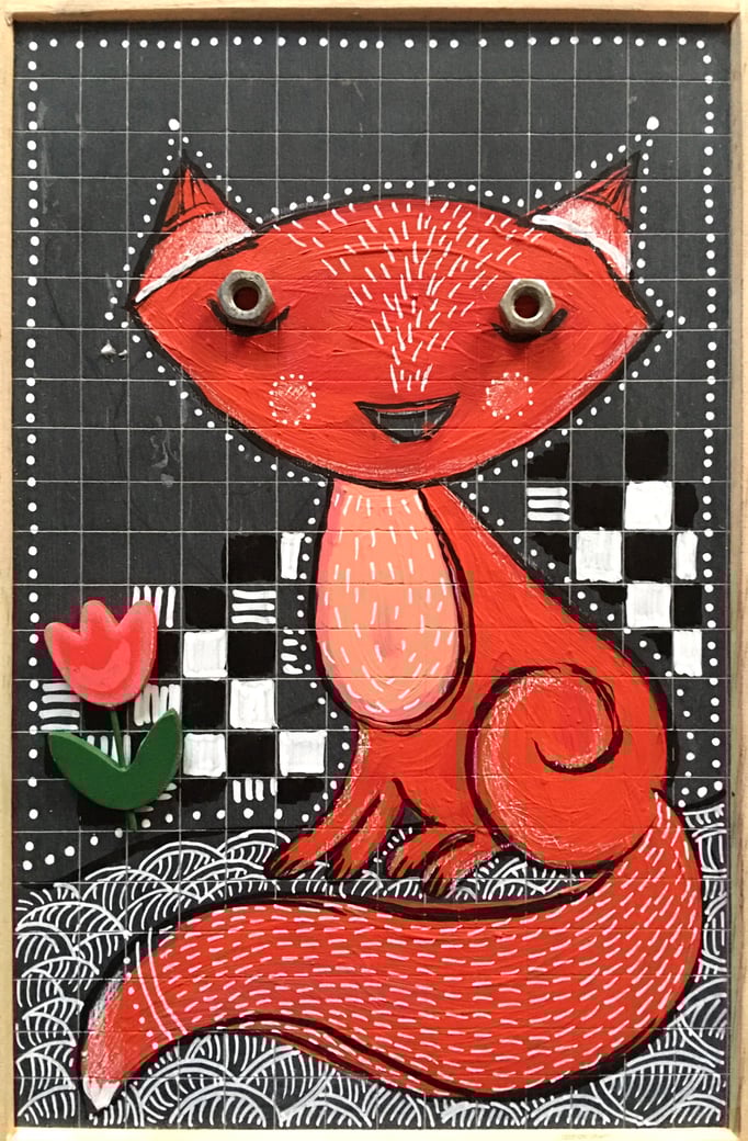 VENDU/"RENARD" - Création sur ardoise / 18 cm x 26 cm / 70 €