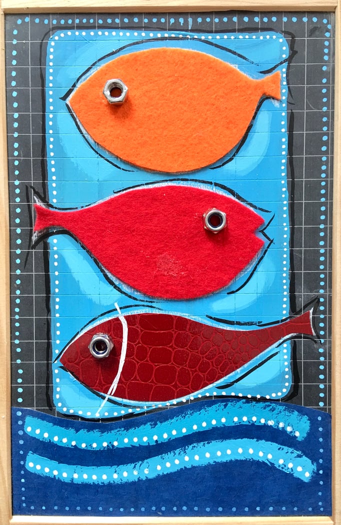 VENDU/"LES POISSONS" - Création sur ardoise / 18 cm x 26 cm / 70 €