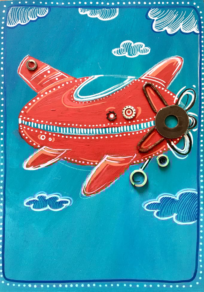 "DANS LES NUAGES" - Création sur contreplaqué / 21 cm x 30 cm / 80€