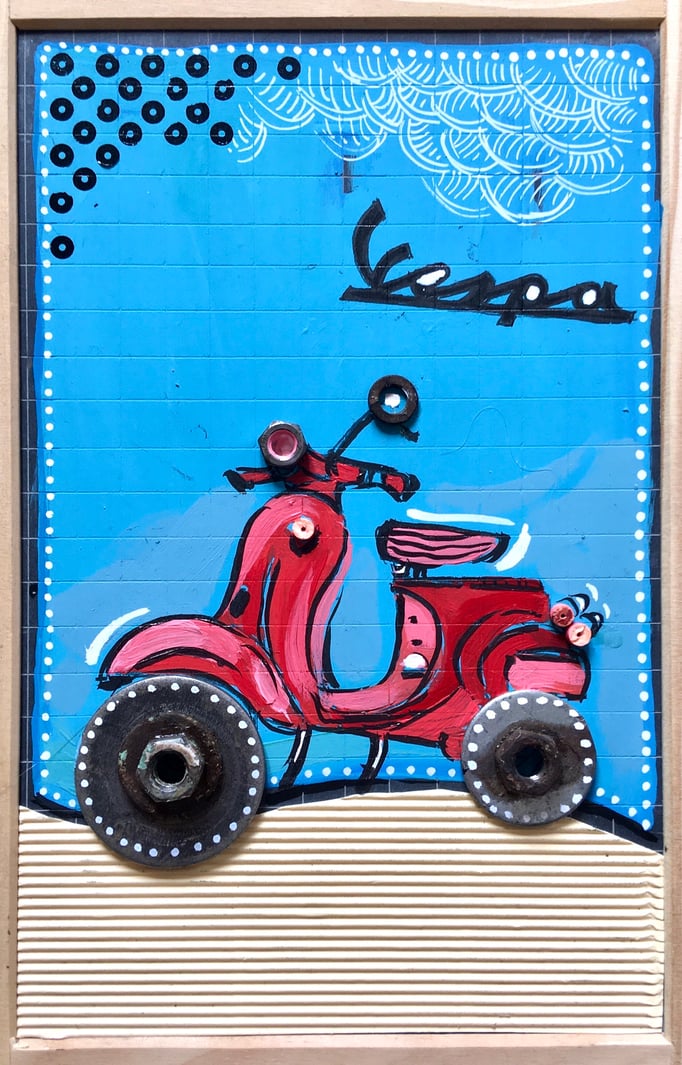VENDU/"VESPA" - Création sur ardoise / 18 cm x 26 cm / 70 €