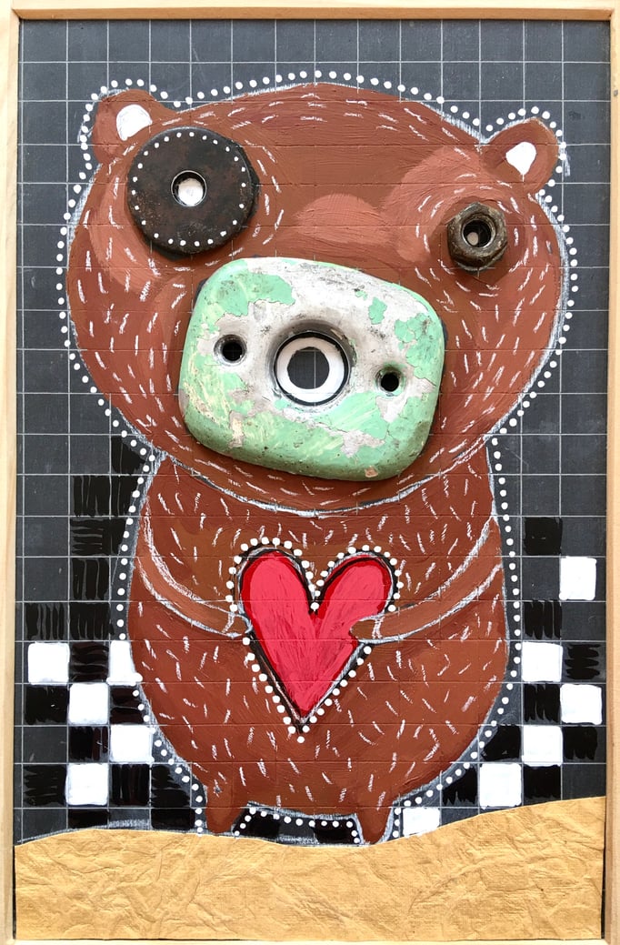 VENDU/"BEAR" - Création sur ardoise / 18 cm x 26 cm / 70 €
