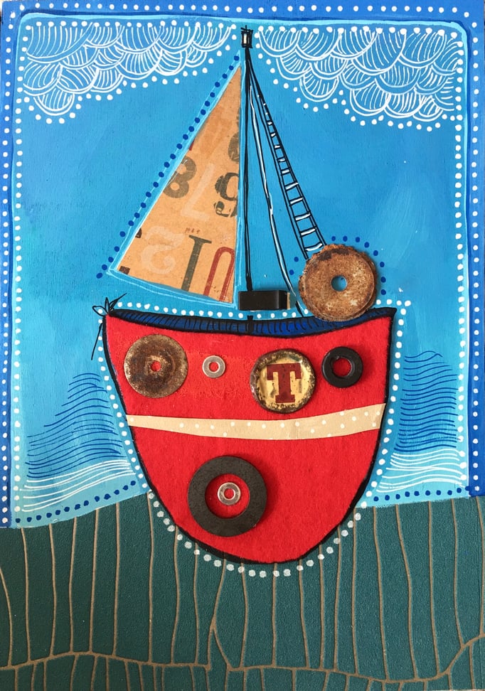 "EN VOYAGE" - Création sur contreplaqué / 21 cm x 30 cm / 80€