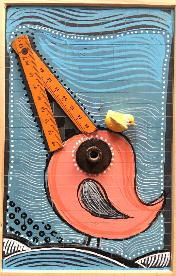 "PETIT OISEAU" - Création sur ardoise / 18 cm x 26 cm / 70 €