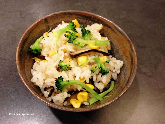 玉蜀黍ごはん Riz au maïs et aux champignons Shiitaké