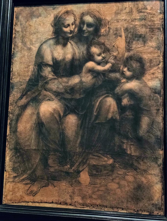 La Vierge, l'Enfant Jésus avec sainte Anne et saint Jean Baptiste -Pigments sur papier teinté - (1499-1500)