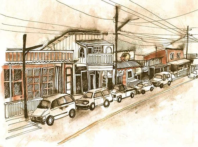 "Pahoa" (Hawaii), watercolours & fineliner, 2014