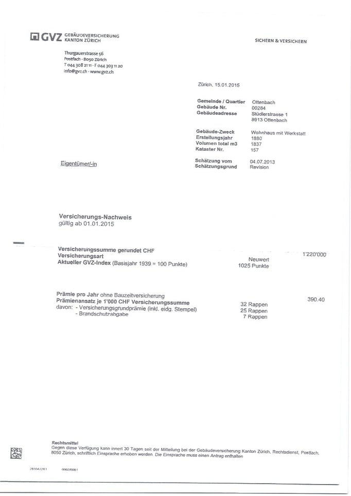 Gebäudeversicherungspolice Wohn-Gewerbehaus