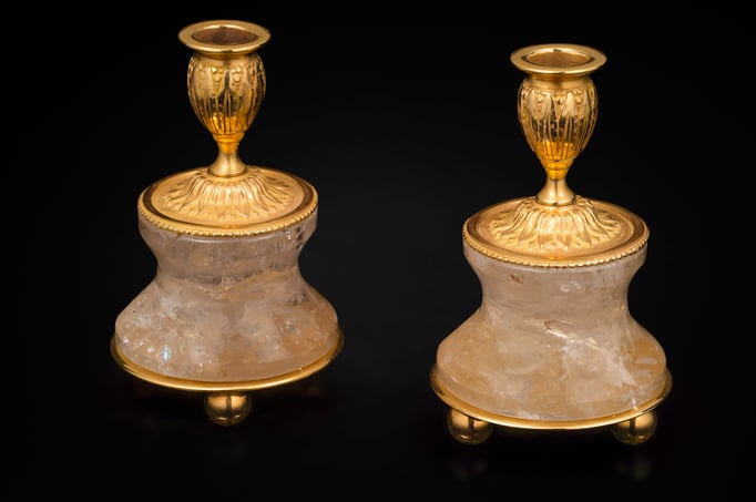 Pair of Rock Crystal and Gilt-Bronze Lamps /Candlesticks Louis the XVI th Style