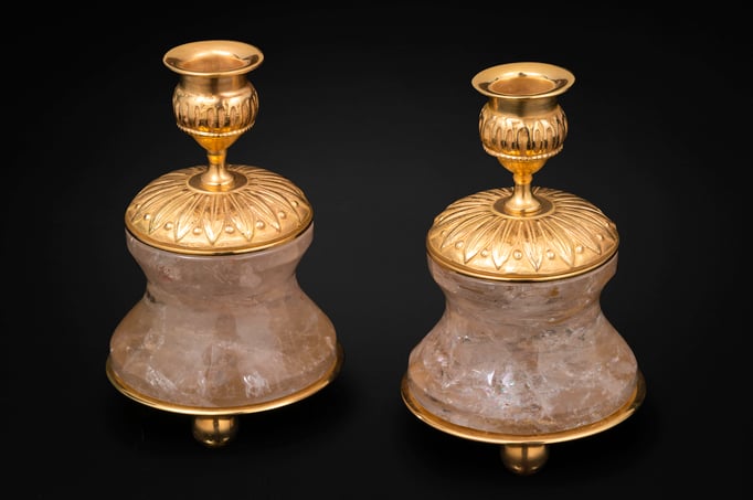 Pair of Rock Crystal and Gilt-Bronze Lamps /Candlesticks Louis the XVI th Style