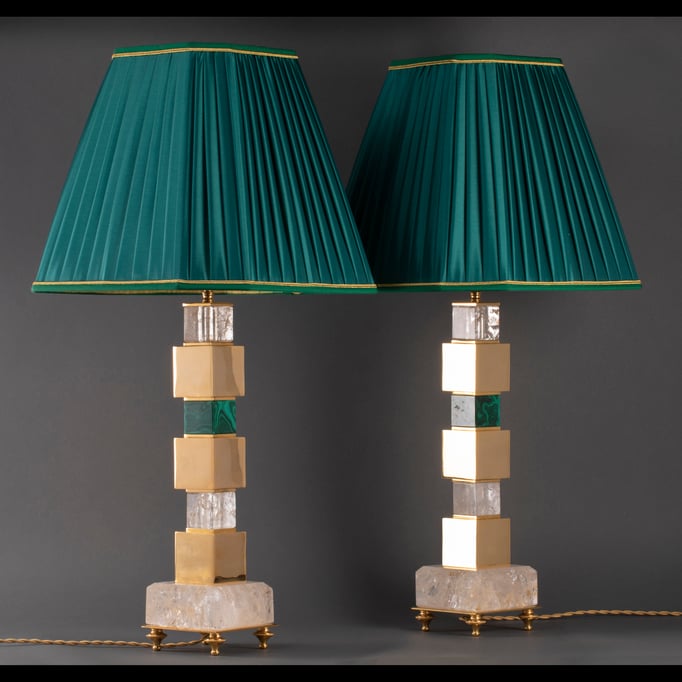 rock crystal and malachite lamps BY ALEXANDRE VOSSION