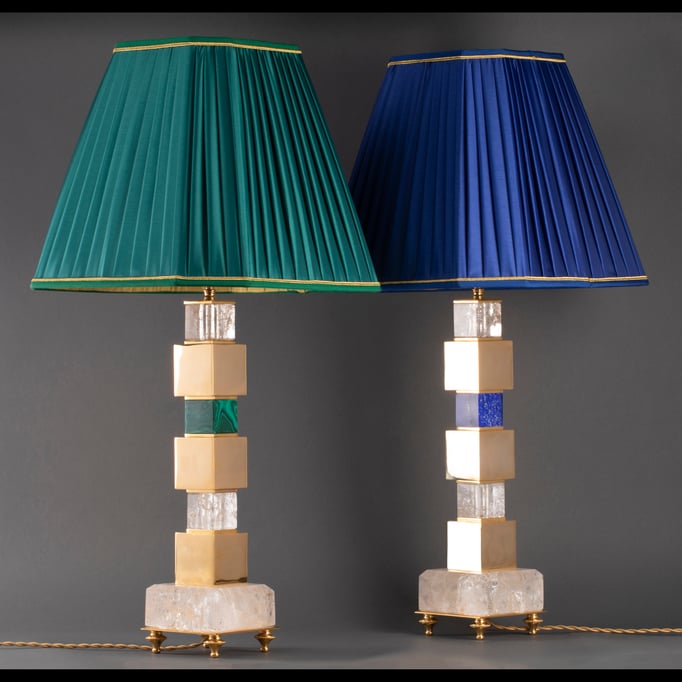 rock crystal and malachite lamps BY ALEXANDRE VOSSION