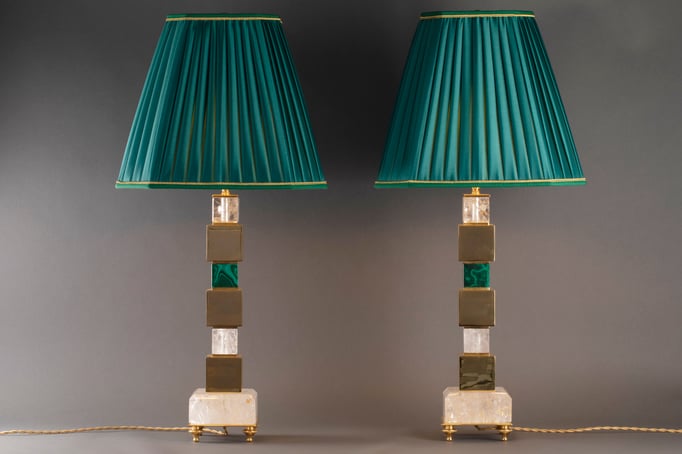 rock crystal and malachite lamps BY ALEXANDRE VOSSION