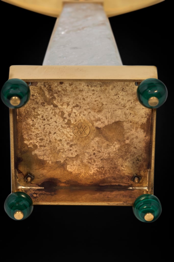 ROCK CRYSTAL AND MALACHITE TABLE MIRROR BY ALEXANDRE VOSSION