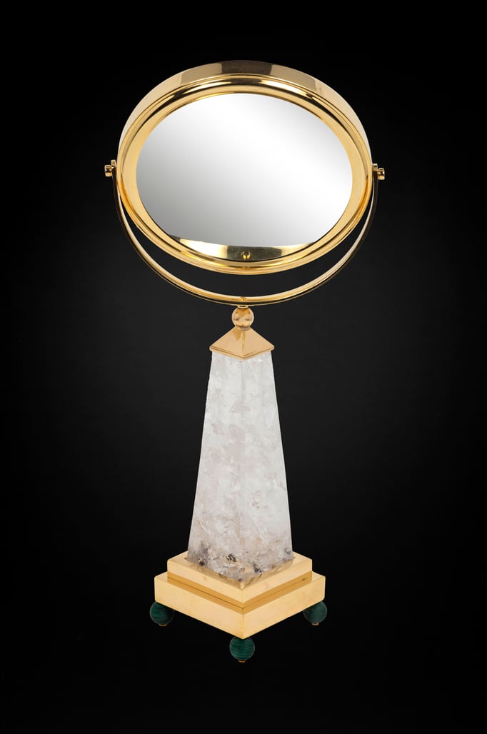 ROCK CRYSTAL AND MALACHITE TABLE MIRROR BY ALEXANDRE VOSSION