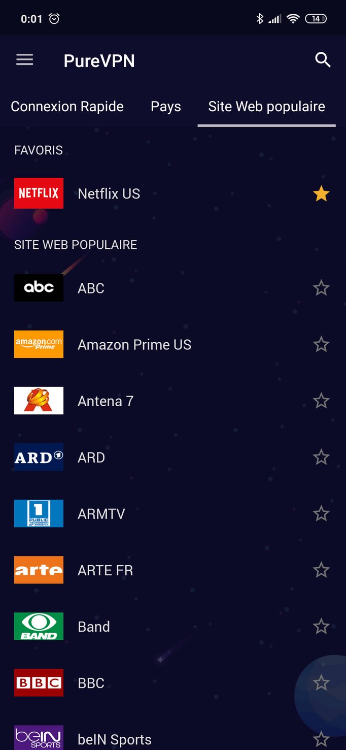 PureVPN interface Android