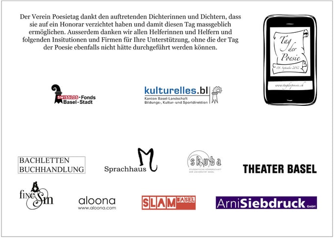 Herzlichen Dank an die Poetinnen und Poeten, an alle Helferinnen und Helfer und an unsere Partner.