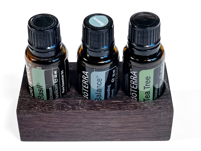 Mooreichenholz Aufsteller/Display für 3 Fl. dōTERRA oil Nr.8