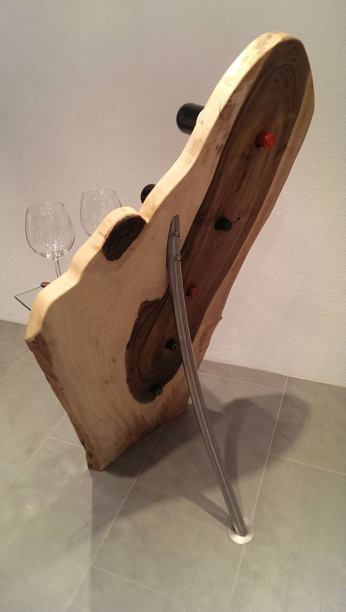 Weinregal Nussbaum mit Chromfuss