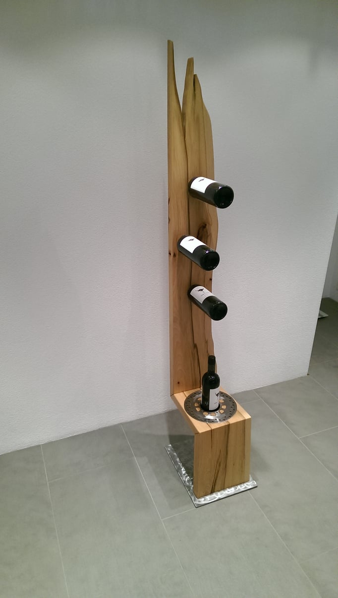 Weinregal Kirschholz - Einlage aus einer Bremsscheibe