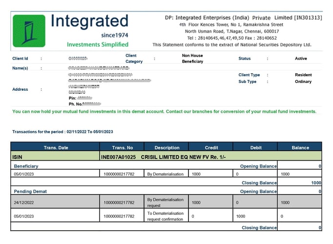 Deletion of name of deceased shareholder and dematerialisation of shares