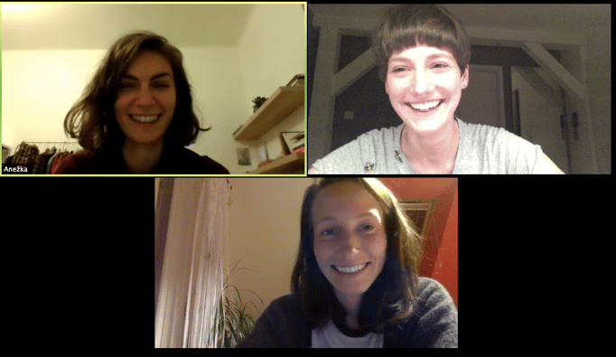 SALOON Praha via Zoom with Tereza Stejskalová and Karina Kottová from the Feminist (Art) Institution and the founder of SALOON Tina Sauerländer. April 2020.