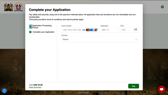 оплата онлайн визы в Кению