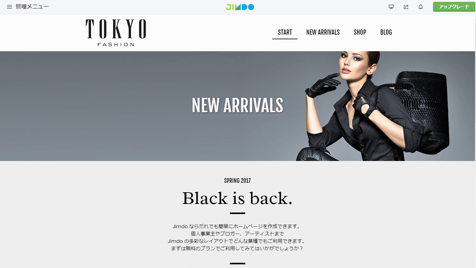 Jimdo プレビュー画面