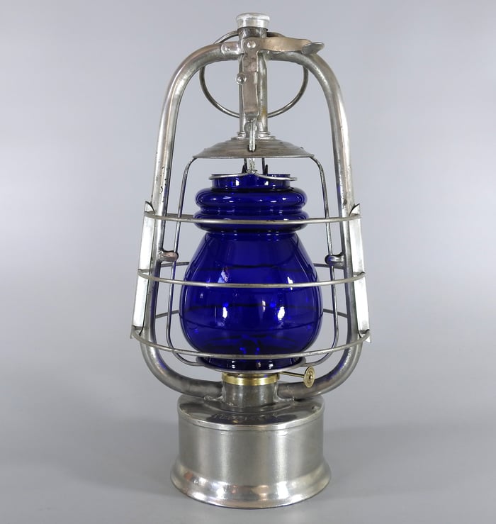 HELVETIA SWISS KEROSENE LANTERN WITH BLUE GLOBE -MADE FOR THE SWISS ARMY