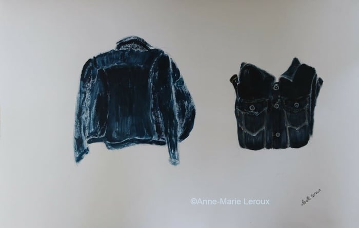 Acryli.que représentant une veste en jean plié et déplié