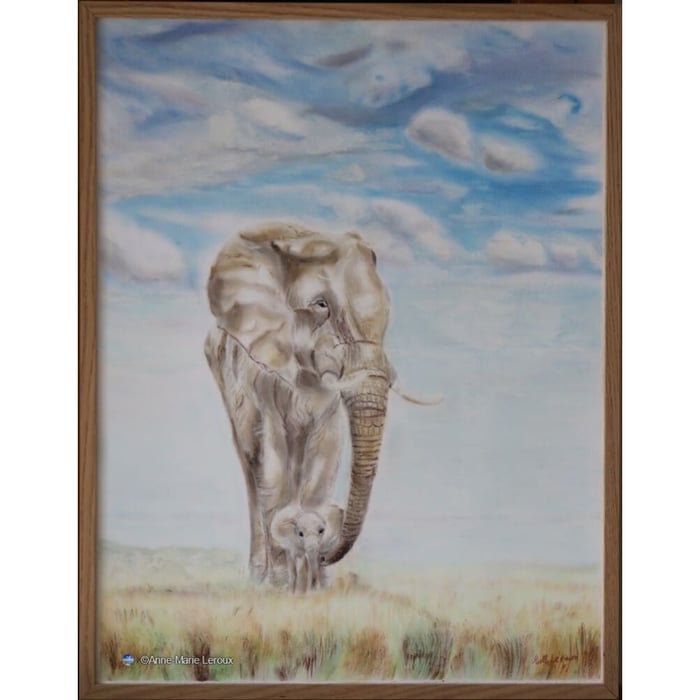 Mère éléphant avec son petit, protection.