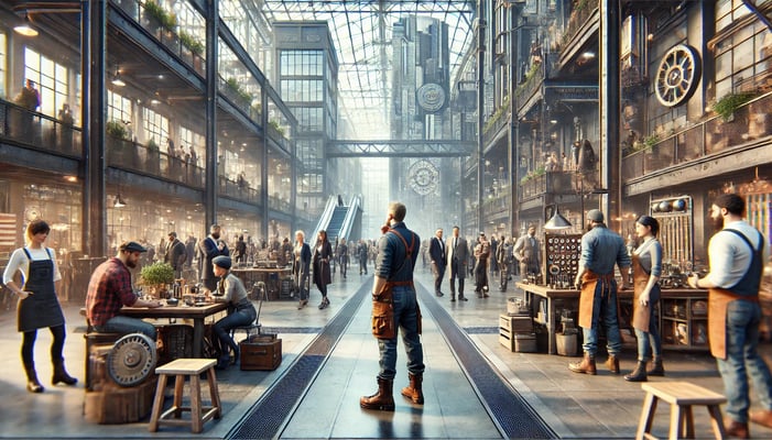 Open borders work graphic depicting stylized cross-border workers #Snarchy