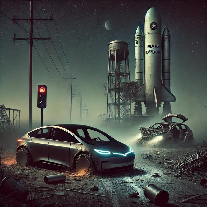 Desolate dystopian future with EV cars and Space rockets. #Snarchy