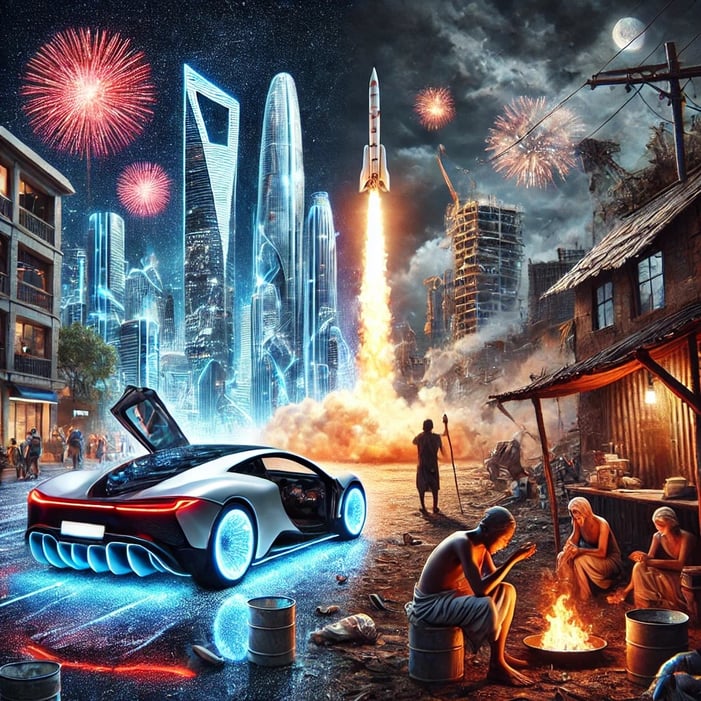 contrast between futuristic society and real world poverty. #Snarchy