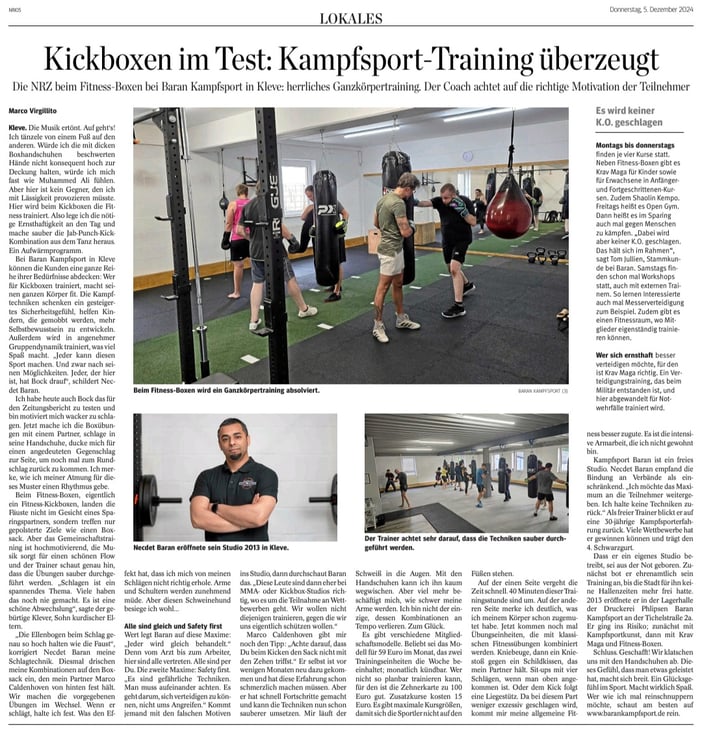 Die NRZ war zu Besuch bei uns und der Redakteur hat ein Training mitgemacht. Hier der Bericht dazu vom 05.12.2024.