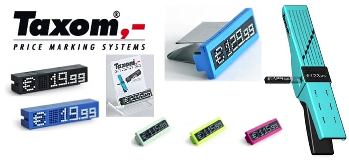 TAXOM-Printer und Preismodule in verschiedenen Farben, mit Multi-Frame (Rahmen)