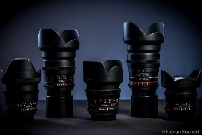 Walimex Cine Optiken 5er-Set: 14mm F3,5 | 24mm F1,5 | 35mm F1,5 | 50mm F1,5 | 85mm F1,5