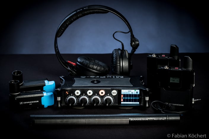 Audio-Setup: Sound Devices MixPre-6 II 4-Kanal Audiorecorder | Sennheiser AXV MKE2 Sets| Sennheiser MKH 416 Richtmikro