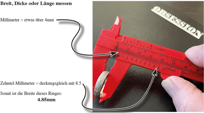 Wie verwende ich eine Schublehre um eine Breite, Länge oder Dicke zu messen?