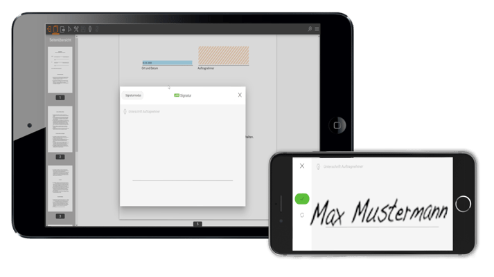 Handy und Tablet digitale Unterschrift