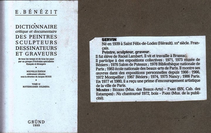 BENEZIT: page de titre et  la rubrique de SERVIN