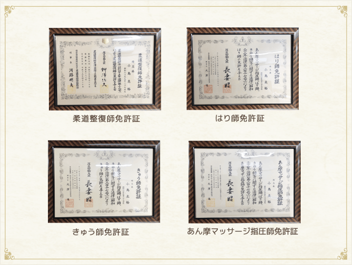 柔道整復師免許証・はり師免許証・きゅう師免許証・あん摩マッサージ指圧師免許証