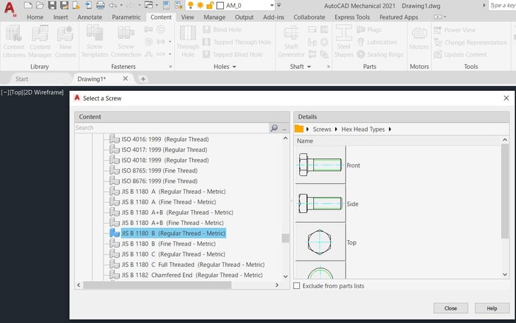 CADCIL　AutoCAD　出張研修　AutoCAD　Mechanical　Select a Screw