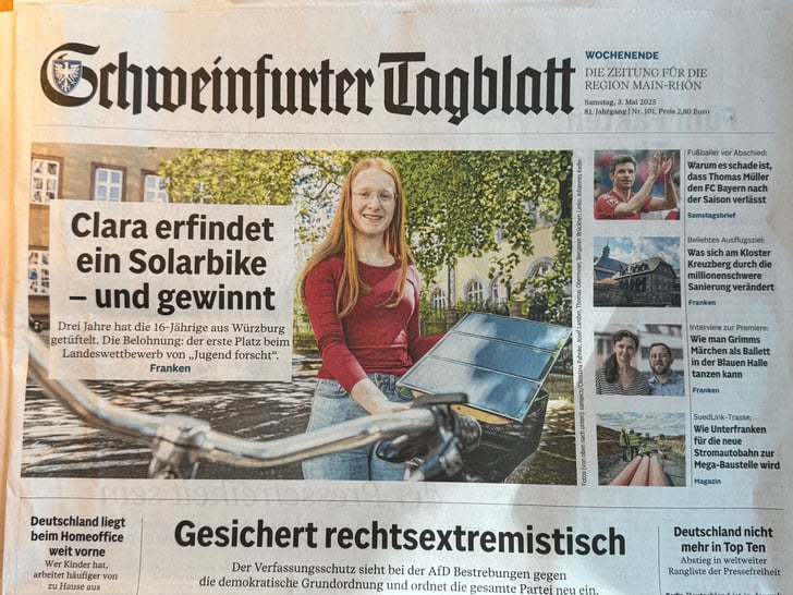 Clara Hoppend gewinnt mit Solarbike den Landeswettbewerb von „Jugend forscht“ ©velotech.de