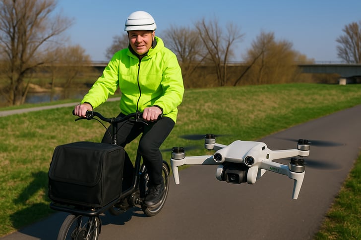 Drohnenaufnahmen während realer Fahrt