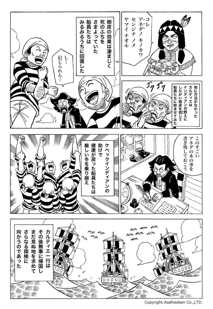 そのケベックインディアンが勧める木の皮を煎じて飲むと、船員たちはみるみる回復した