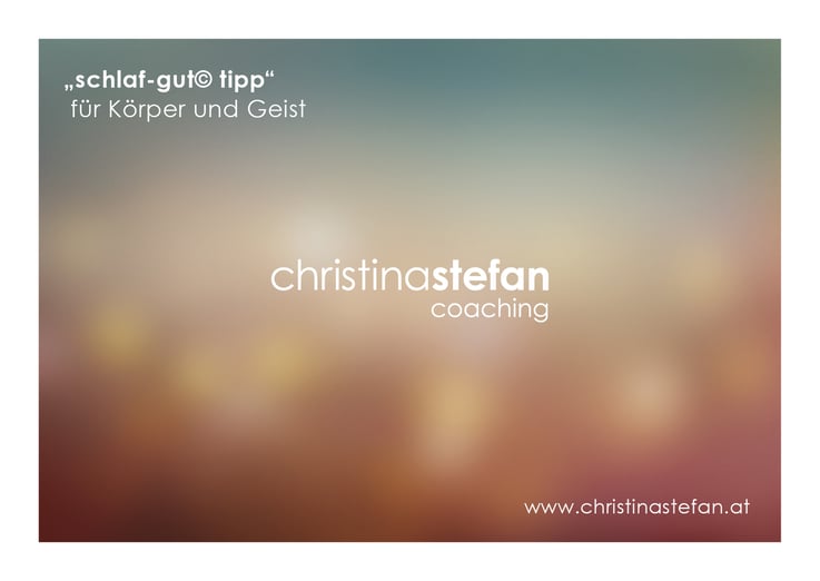hellgelbe bubbles auf bläulichem Hintergrund; mit der Überschrift "schlaf-gut Tipp" für Körper und Geist
